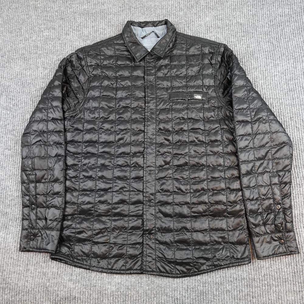 North Face Jacket Mens Medium Black Quilted Snap Lined Lightweight Thermoball